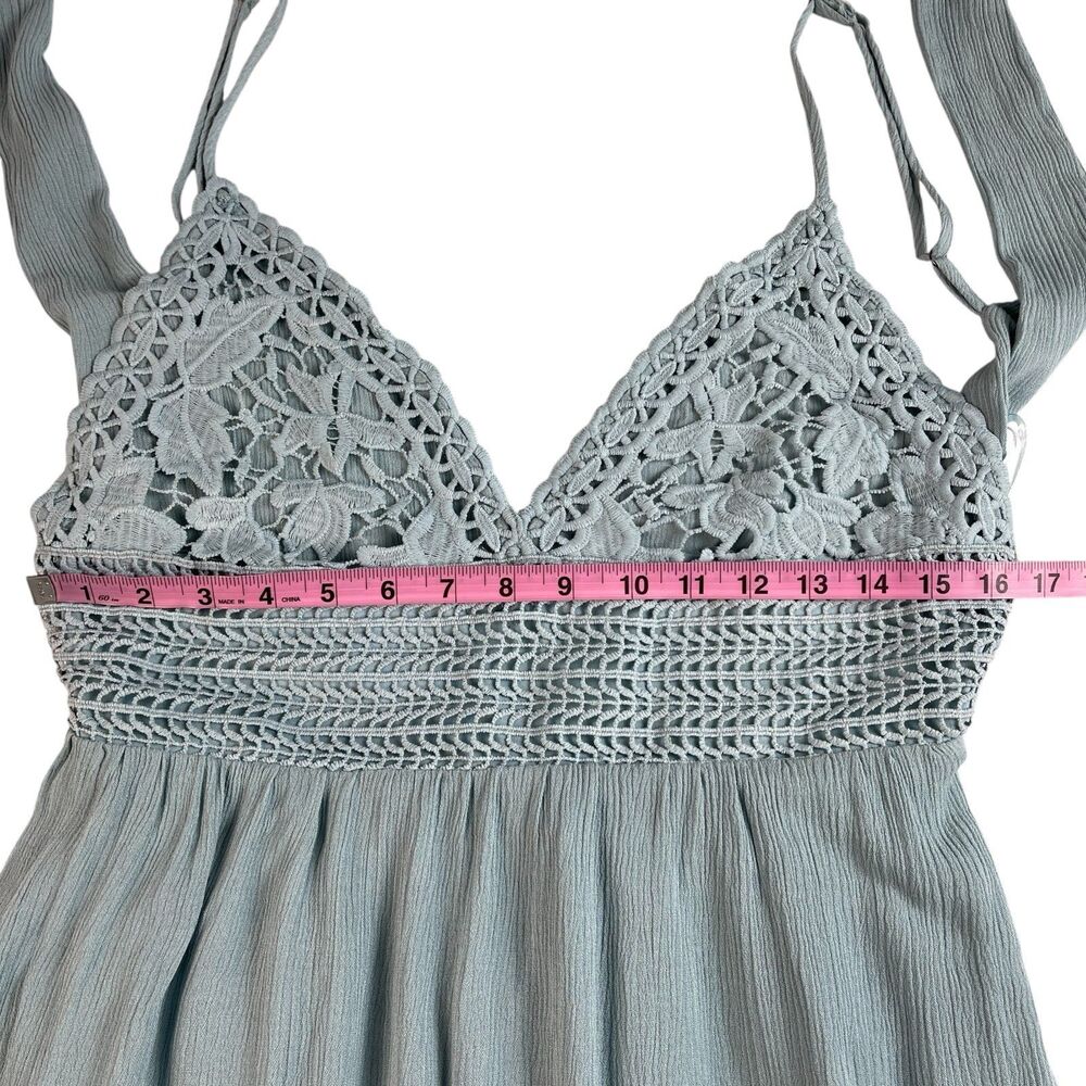 Ocean Drive Women's Mini Dress Large Blue Crochet Tie Back Sleeveless V-Neck NWT - Picture 7 of 10